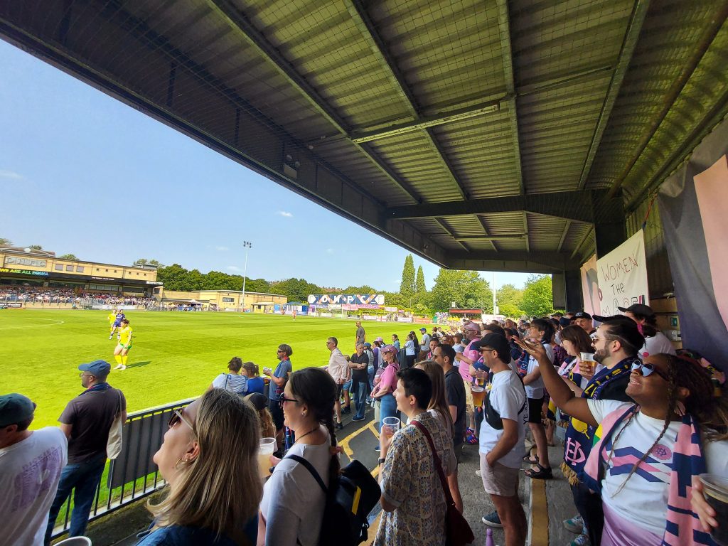 Dulwich Hamlet Women fans watch their team against Norwich City at Champion Hill