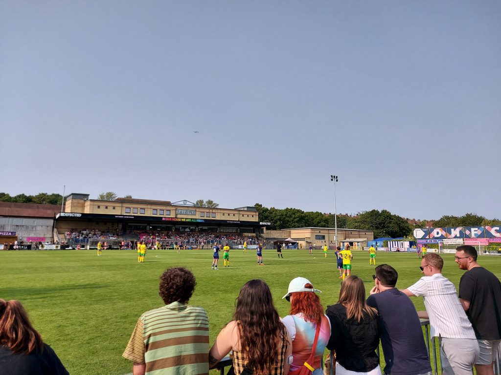 Dulwich Hamlet Women fans watch their team against Norwich City at Champion Hill