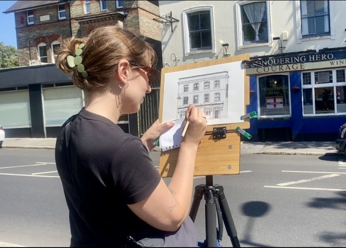 Artist draws pub in Upper Norwood, London