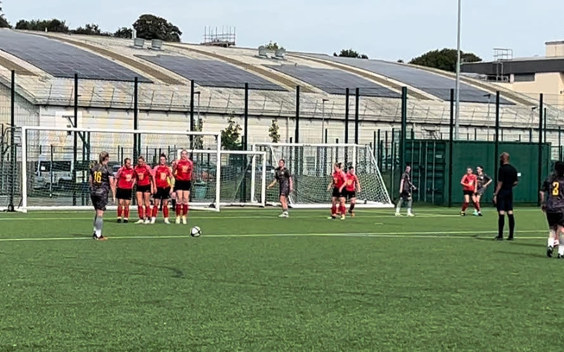 Cray Wanderers women line up a free kick against Tonbridge Angels. (Image: Arthur Ferridge, 2024)