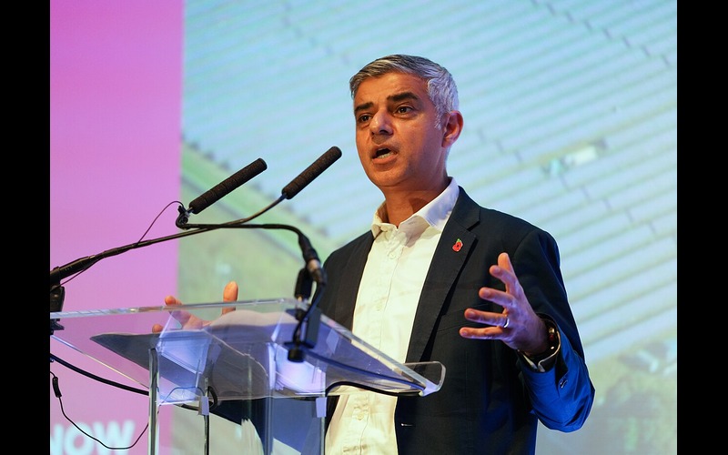 London Mayor Sadiq Khan speaking at the Green Investment Summit in December 2021.