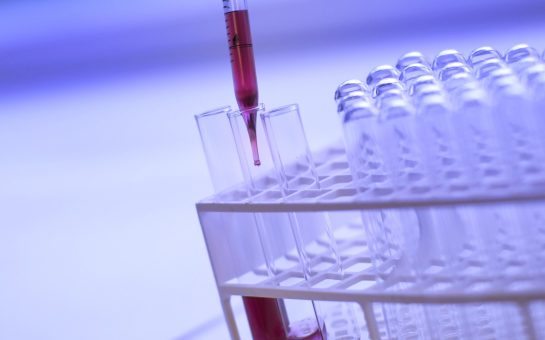 A group of cylinders with a syringe and blood in for testing.