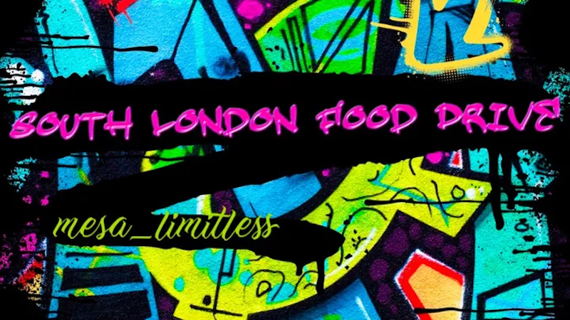 South london food drive graphic with colourful graffiti